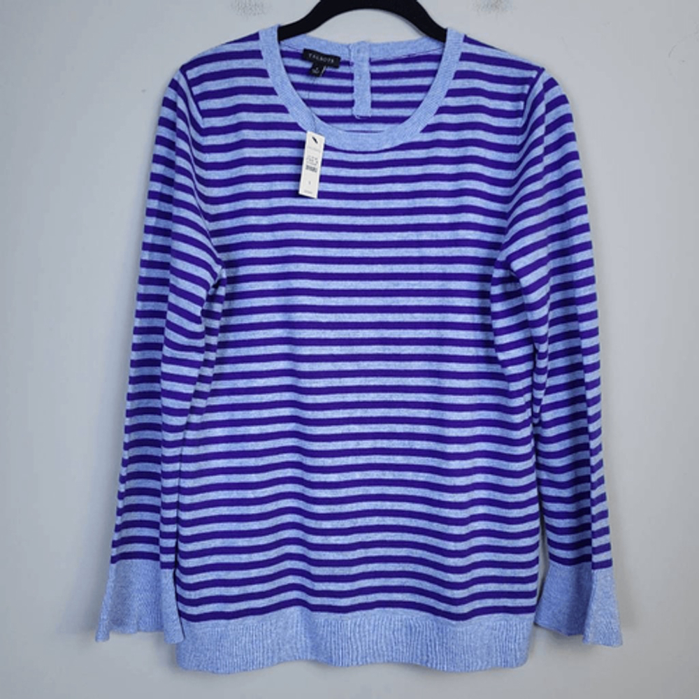 Talbots Womens Lambswool Striped Sweater Small Purple Lightweight Luxe Cozy NWT - Picture 1 of 6